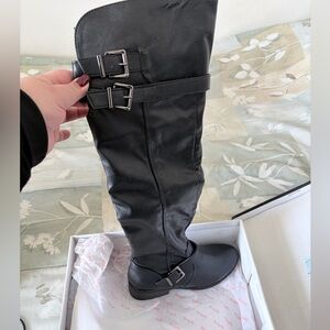 Qupid Black Over the Knee Boots with Buckle Detail